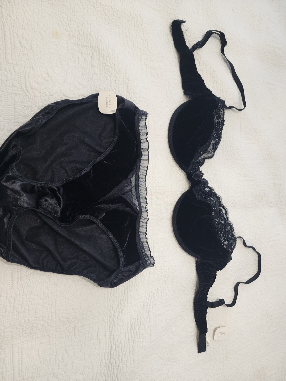 Victoria's Secret Black Velvet Lace Underwire Bra & Brief Set